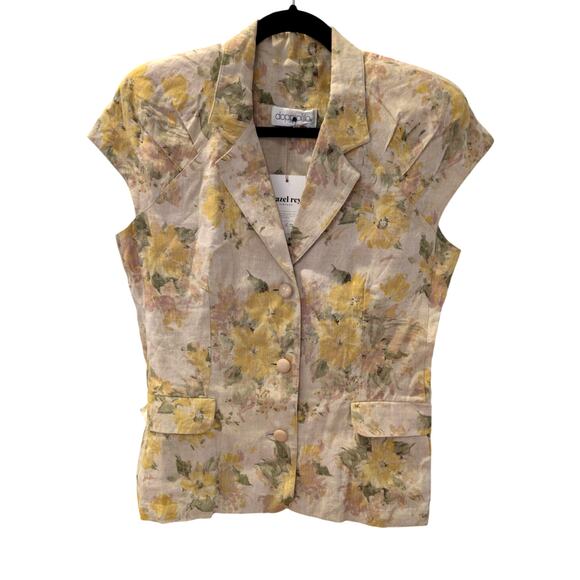 Doppio Filo Vintage Linen Floral Blazer Vest Cap Sleeve Button Front Medium M - Picture 1 of 6